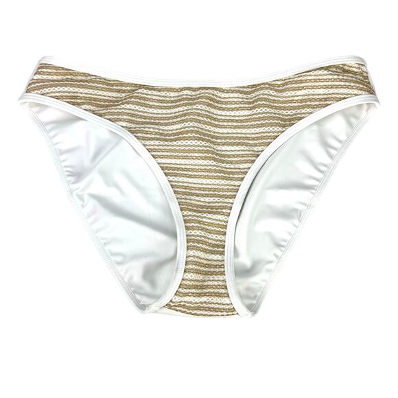 NEW‎ Venus White & Gold Metallic Knit Crochet Accent Bikini Bottoms Size 14 - Picture 1 of 8